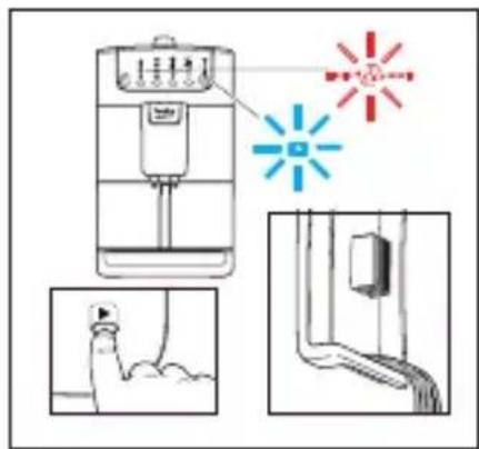 Diagram illustrating a water pump system with labeled components and a warning light symbol