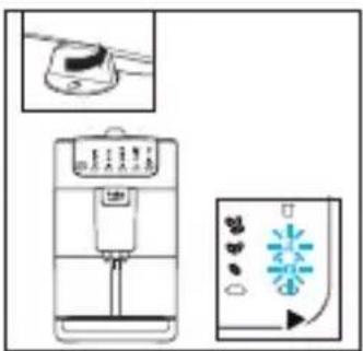 Diagram showing a kitchen appliance with a water level sensor and its control panel with a snowflake icon.