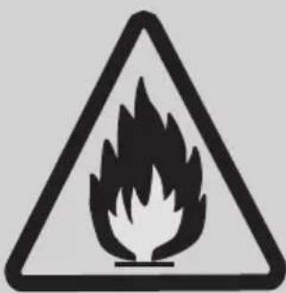 Warning sign depicting a flame symbol in a triangular shape