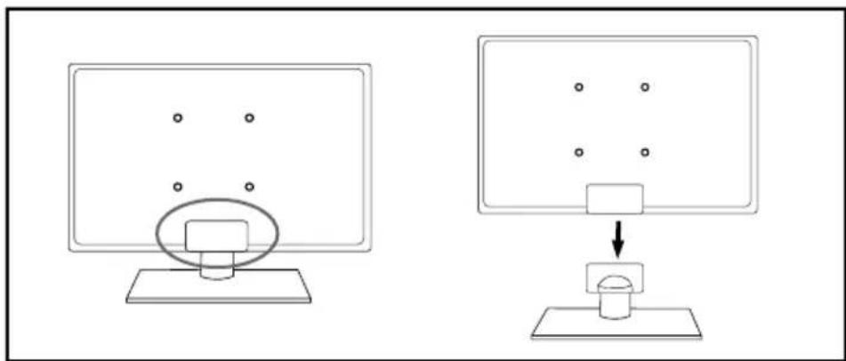 Diagram showing two setups: one with a monitor displaying a grid of dots, the other with a monitor displaying a button and arrow pointing to a small object (no text or symbols)
