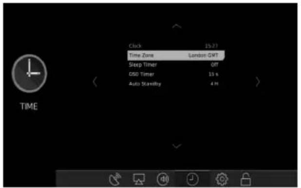 Clock 15:27 Time Zone London GWT Sleep Timer Off D50 Timer 15 s Auto Stavellty 4 H TIME