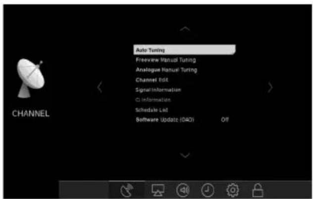 Auto Tuning Freeview Manual Tuning Analogue Manual Tuning Channel Edit Signal Information CI Information Schedule List Software Update (040) Off