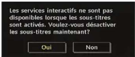 Les services interactifs ne sont pas disponibles lorsque les sous-titres sont activés. Voulez-vous désactiver les sous-titres maintenant? Oui Non