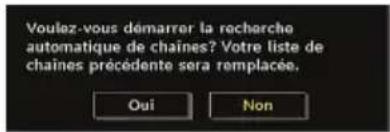 Voulez-vous démarrer la recherche automatique de chaînes? Votre liste de chaînes précédente sera remplacée. Oui Non