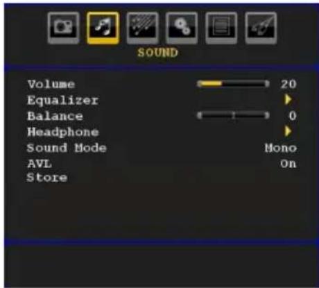 SOUND Volume 20 Equalizer Balance 0 Headphone Sound Mode Mono AVL On Store