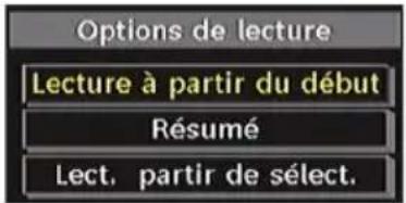 Options de lecture Lecture à partir du début Résumé Lect, partir de sélect.