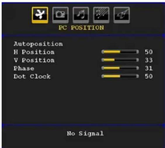 PC POSITION Autoposition H Position 50 V Position 33 Phase 31 Dot Clock 50 No Signal