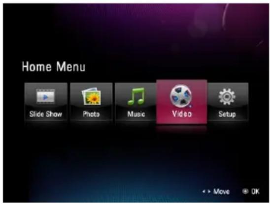 Home Menu Slide Show Photo Music Video Setup + Move OK