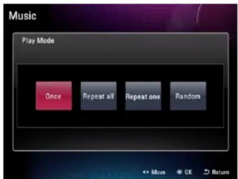 Music Play Mode Once Repeat all Repeat one Random Move OK Return