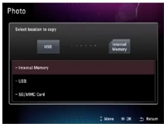 Photo Select location to copy USB Internal Memory - Internal Memory - USB - SD/MMC Card