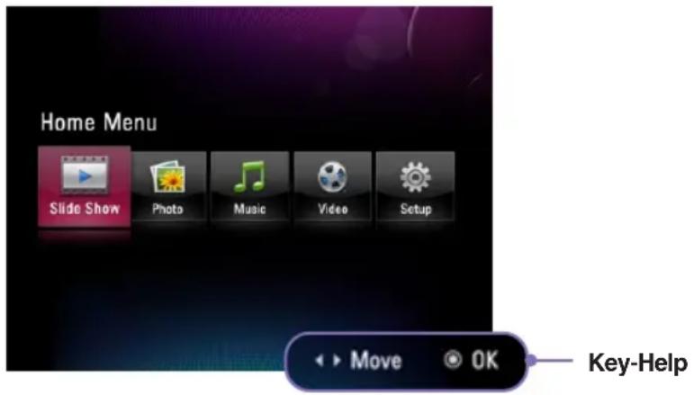 Home Menu Slide Show Photo Music Video Setup Move OK Key-Help