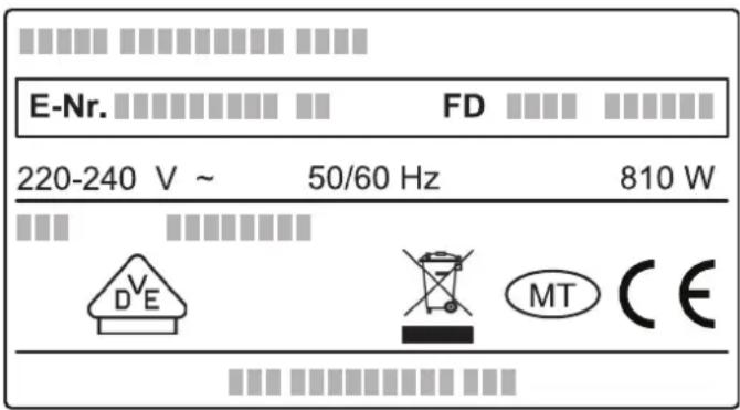 E-Nr. FD 220-240 V ~ 50/60 Hz 810 W DE MT CE
