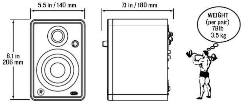 5.5 in / 140 mm 8.1 in 206 mm 7.1 in / 180 mm WEIGHT (per pair) 78 lb 3.5 kg