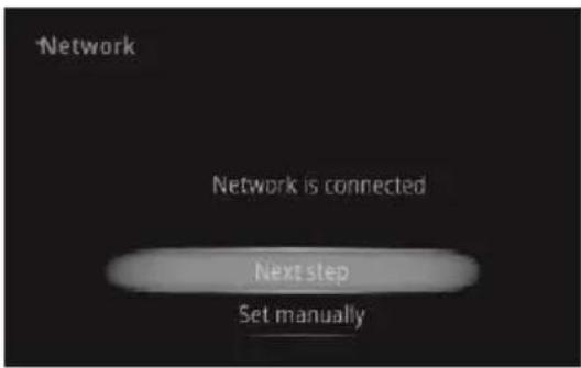 Network Network is connected Next step Set manually