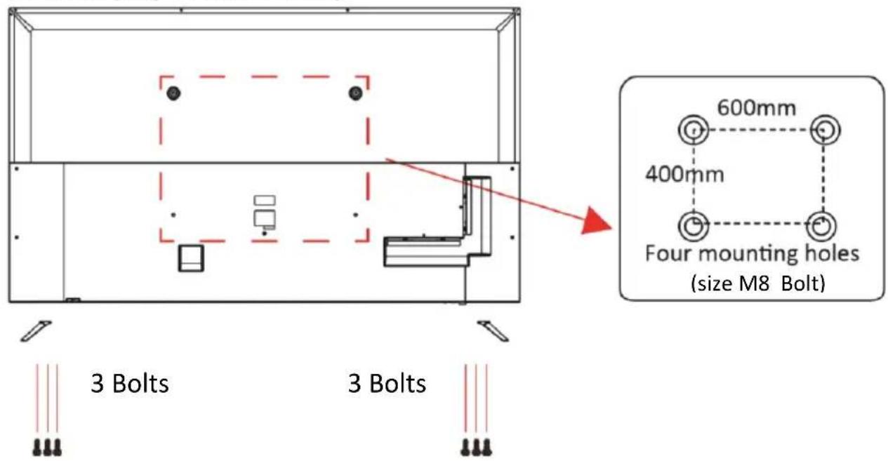 3 Bolts 3 Bolts 600mm 400mm Four mounting holes (size M8 Bolt)