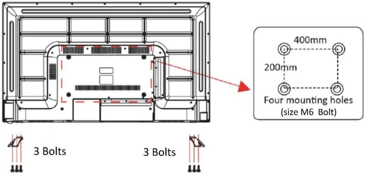 3 Bolts 3 Bolts 400mm 200mm Four mounting holes (size M6 Bolt)