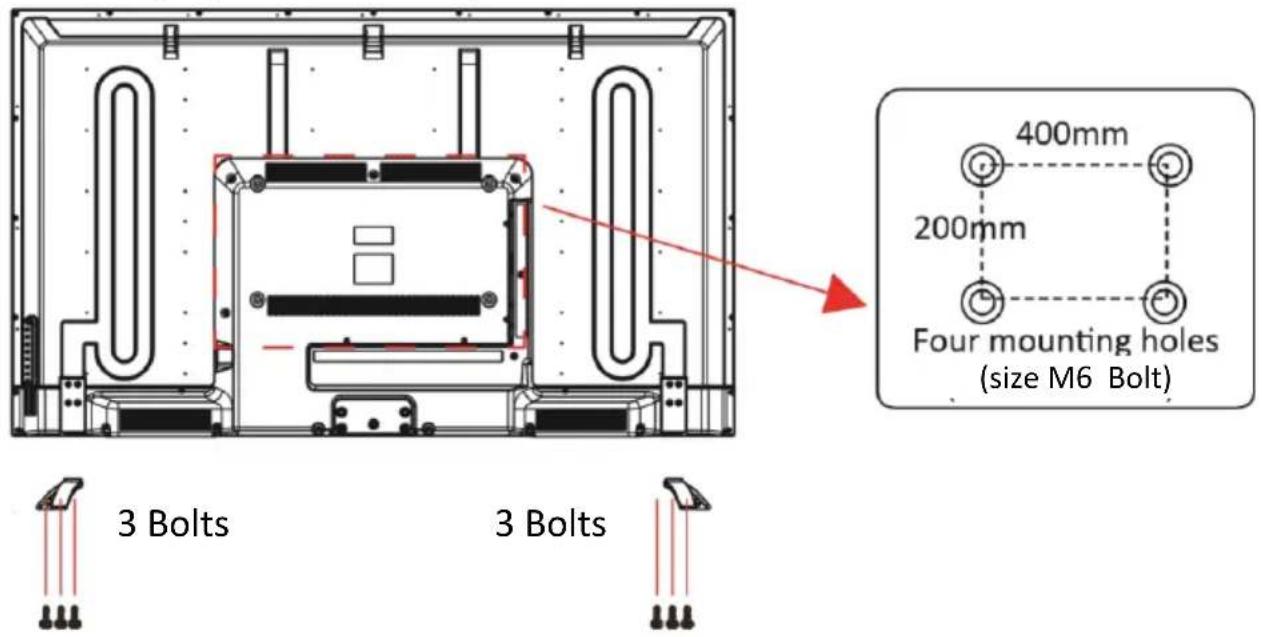 3 Bolts 3 Bolts 400mm 200mm Four mounting holes (size M6 Bolt)