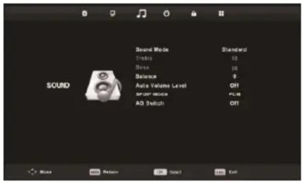 Sound Sound Mode Triple Base Balance Auto Volume Level OFF OFF AD Switch Standard 50 56 9 PL38 OK OK OK OK
