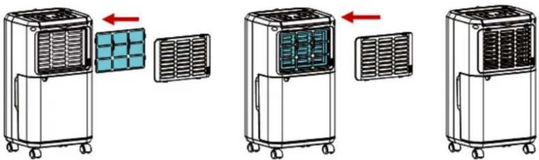Diagram showing three different air purifiers with heat exchangers, one emitting a grid pattern, and the other cooling.