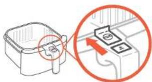 Diagram showing a device with a lock and a magnified view of its internal components, likely illustrating a mechanical or electrical process.