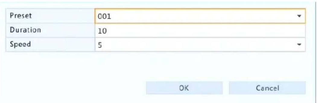 Preset 001 Duration 10 Speed 5 OK Cancel