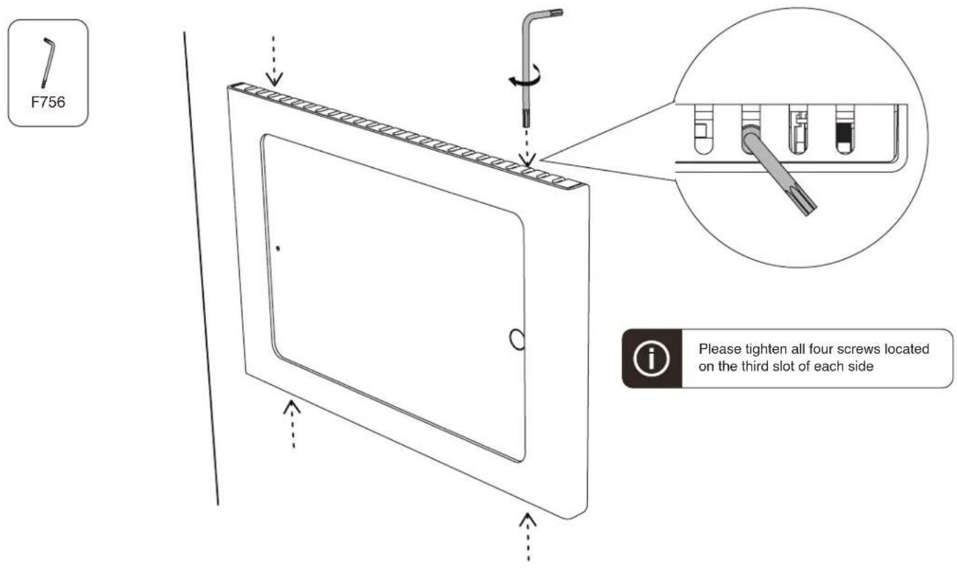 F756 Please tighten all four screws located on the third slot of each side