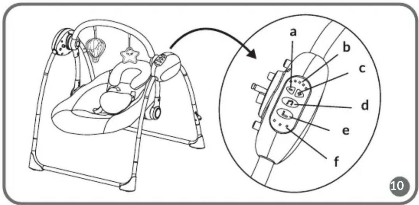 Diagram of a baby boom device with labeled parts and an inset showing internal components.