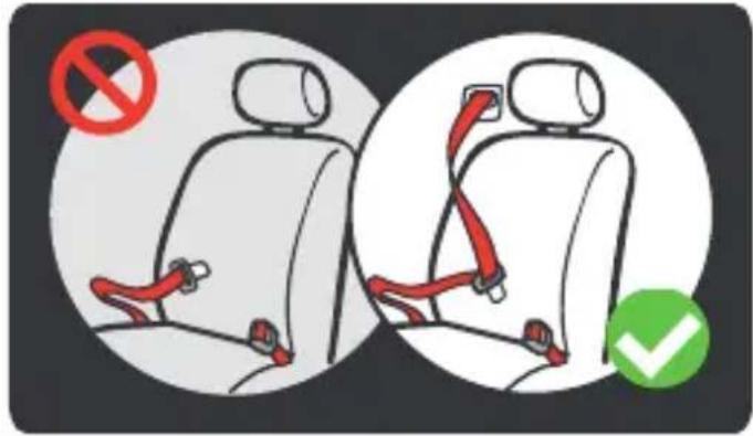 Diagram showing two car seatbelt scenarios with no stop sign and checkmark indicators