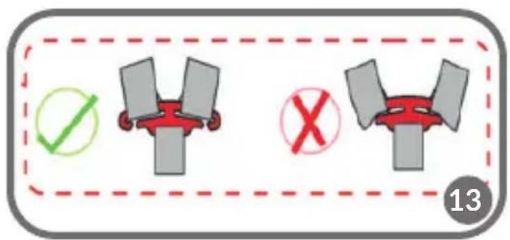 Diagram showing three mechanical or electrical component symbols: checkmark, cross, and minus sign, enclosed in a dashed border with number 13.