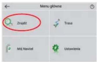 Menu główne Znajdz Trasa Mią Navelot Ustawienia