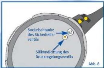 Sockelschraube des Sicherheits- ventils Silikondichtung des Druckregelungsventils Abb. 8