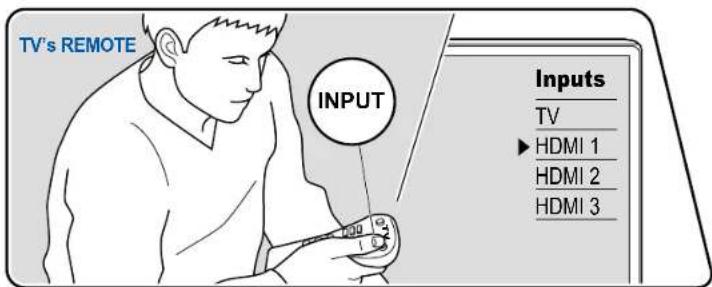 TV's REMOTE INPUT Inputs TV ► HDMI 1 HDMI 2 HDMI 3