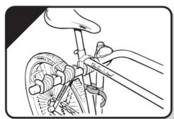 Illustration of a bicycle's wheel and suspension mechanism (no text or symbols)