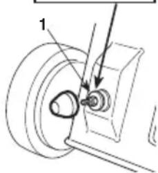 Technical diagram showing a mechanical assembly with labeled component 1 and directional arrow indicating motion or force.