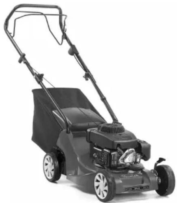 Black-and-white photo of a lawn mower with adjustable blades and headstock (no visible text or symbols)