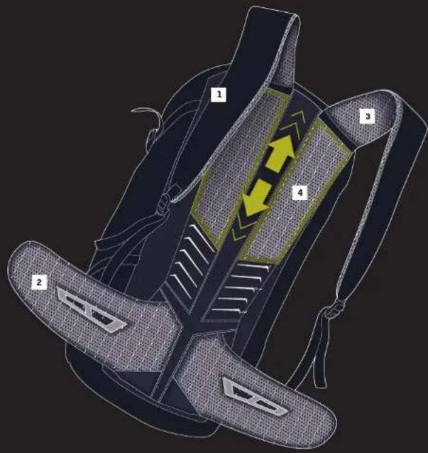 Technical diagram of a shoe seat with numbered parts and directional arrows indicating movement or force