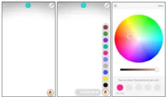 Screenshot of a mobile app interface showing color selection and a color wheel preview with Chinese text.
