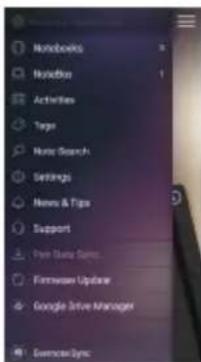 Netbooks Nusdaq Activities Tags Note Search Settings News & Tips Support Print Data Sets Firmware Update Google Drive Manager Exercise Sync