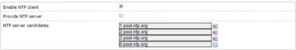 Enable NTP client Provide NTP server NTP server candidates 1.pool.ntp.org 2.pool.ntp.org 3.pool.ntp.org 0.pool.ntp.org