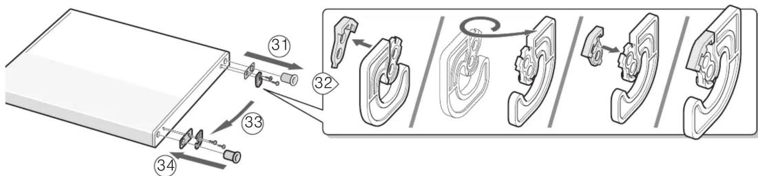 Technical diagram illustrating a mechanical assembly with numbered components and exploded views of the component.