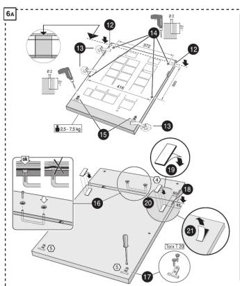 Technical diagram of a mechanical assembly with numbered components and labeled parts, including zoomed-in views and assembly details.