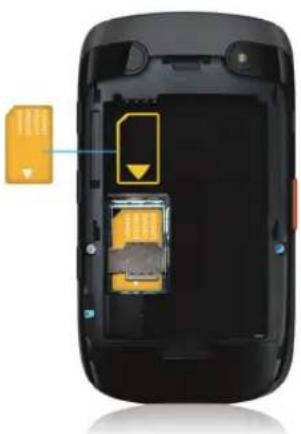 Top-down view of a black mobile phone showing internal components and a yellow play button (no text or symbols visible)