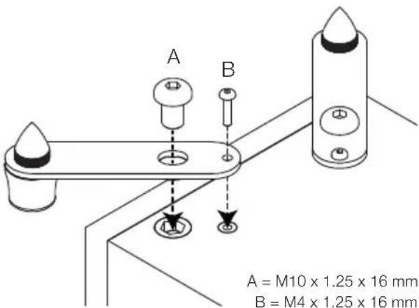 A = M10 x 1.25 x 16 mm B = M4 x 1.25 x 16 mm