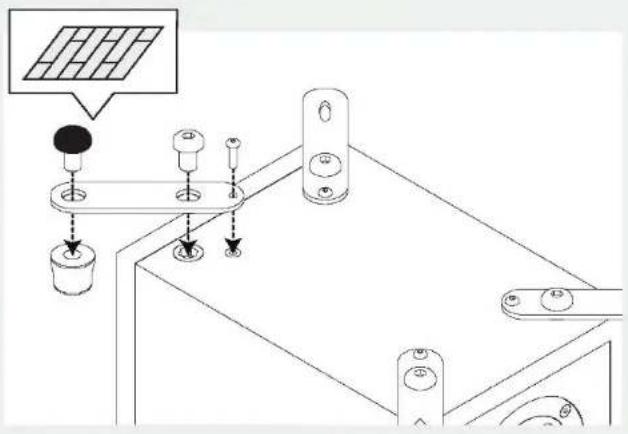 Technical diagram showing mechanical assembly with labeled components and a magnified inset of a grid-like structure.