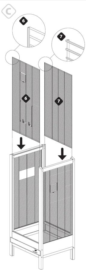 Technical diagram showing a grid-based structure with numbered annotations and directional arrows indicating assembly or assembly steps.