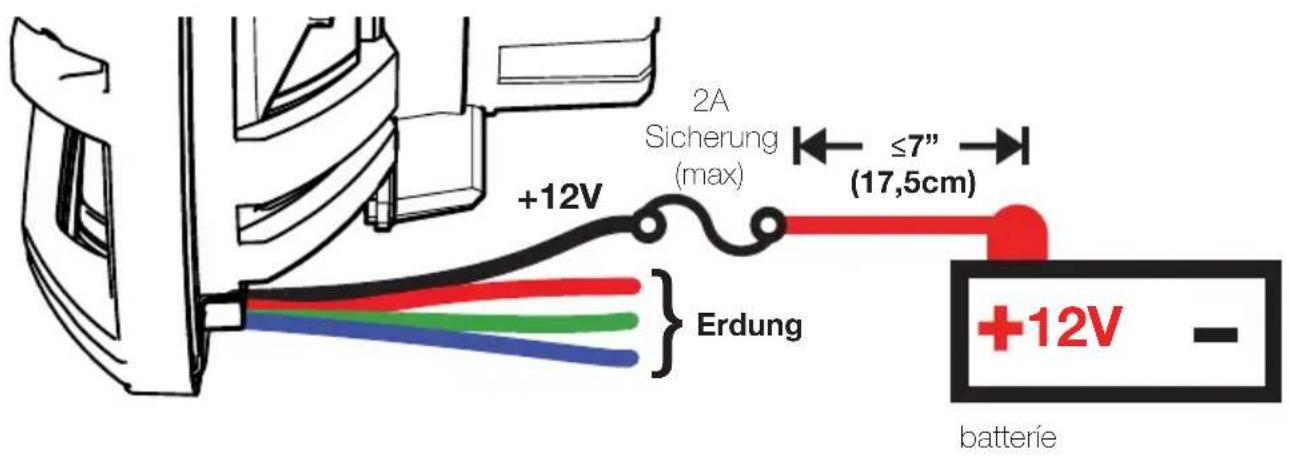 +12V 2A Sicherung (max) ≤7" (17,5cm) Erdung +12V batterie