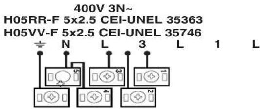 400V 3N~ H05RR-F 5x2.5 CEI-UNEL 35363 H05VV-F 5x2.5 CEI-UNEL 35746 N L 3 L 1 L