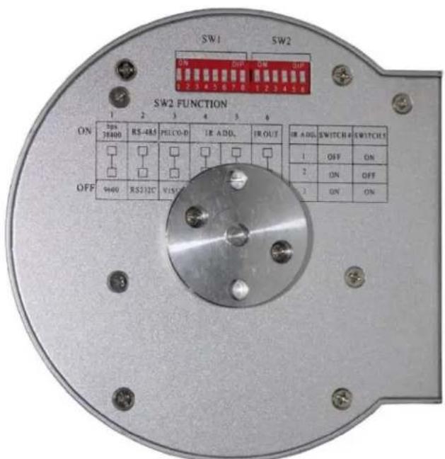 SW1 SW2 ON OFF SW2 FUNCTION 1 2 3 4 5 6 7 8 9 10 11 12 13 14 ON 30s 30400 RS-485 PELCO-D IE ADD IE OUT OFF 9400 RS32C VISCO IR AUG SWITCH # SWITCHS 1 OFF ON 2 ON OFF 3 ON ON