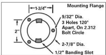 Mounting Flange 9/32" Dia. 3 Holes 120° Apart, On 2.312 Bolt Circle 2-7/8" Dia. 1/2" Banding Slot 1-3/4"