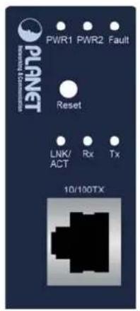PLANET PWR1 PWR2 Fault Reset LNK/ ACT Rx Tx 10/100TX